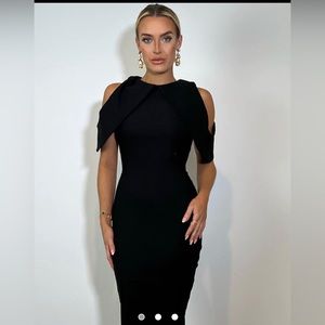 NWT Vesper Lulu Black Cold Shoulder Midi Dress UK 10/US 6